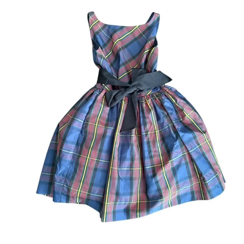 Ralph Lauren Dress Plaid Belted Ribbon Pockets 10